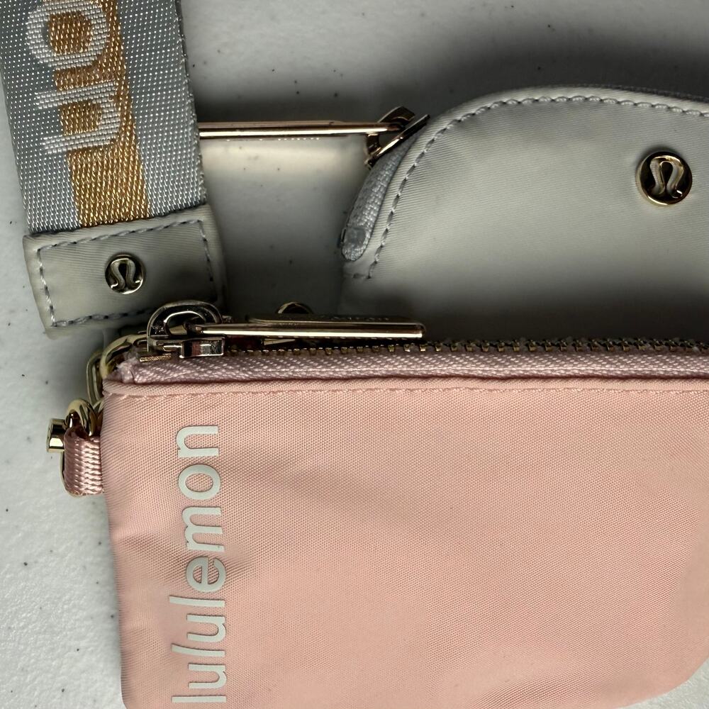 Lululemon Dual Pouch Wristlet Vapor Gold Bone Gray Pink - Picture 3 of 3
